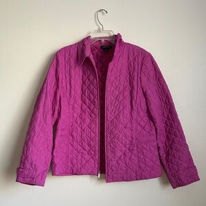 Jones New York Signature Fuchsia Quilted Puffer Jacket with Red Piping